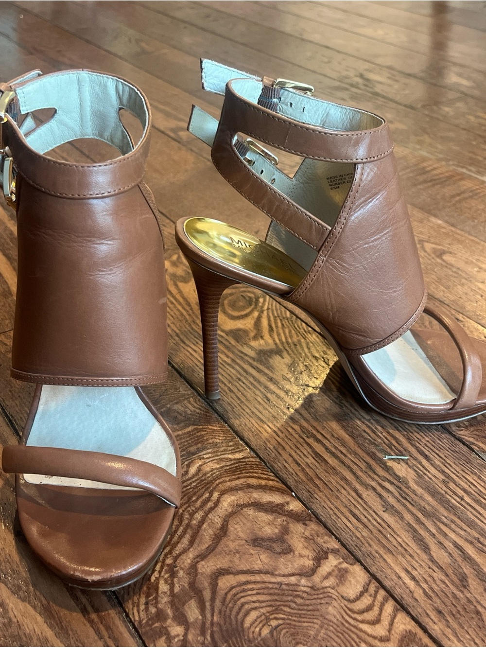 Michael Kors Tan Brown Leather Strappy High Heel Sandals